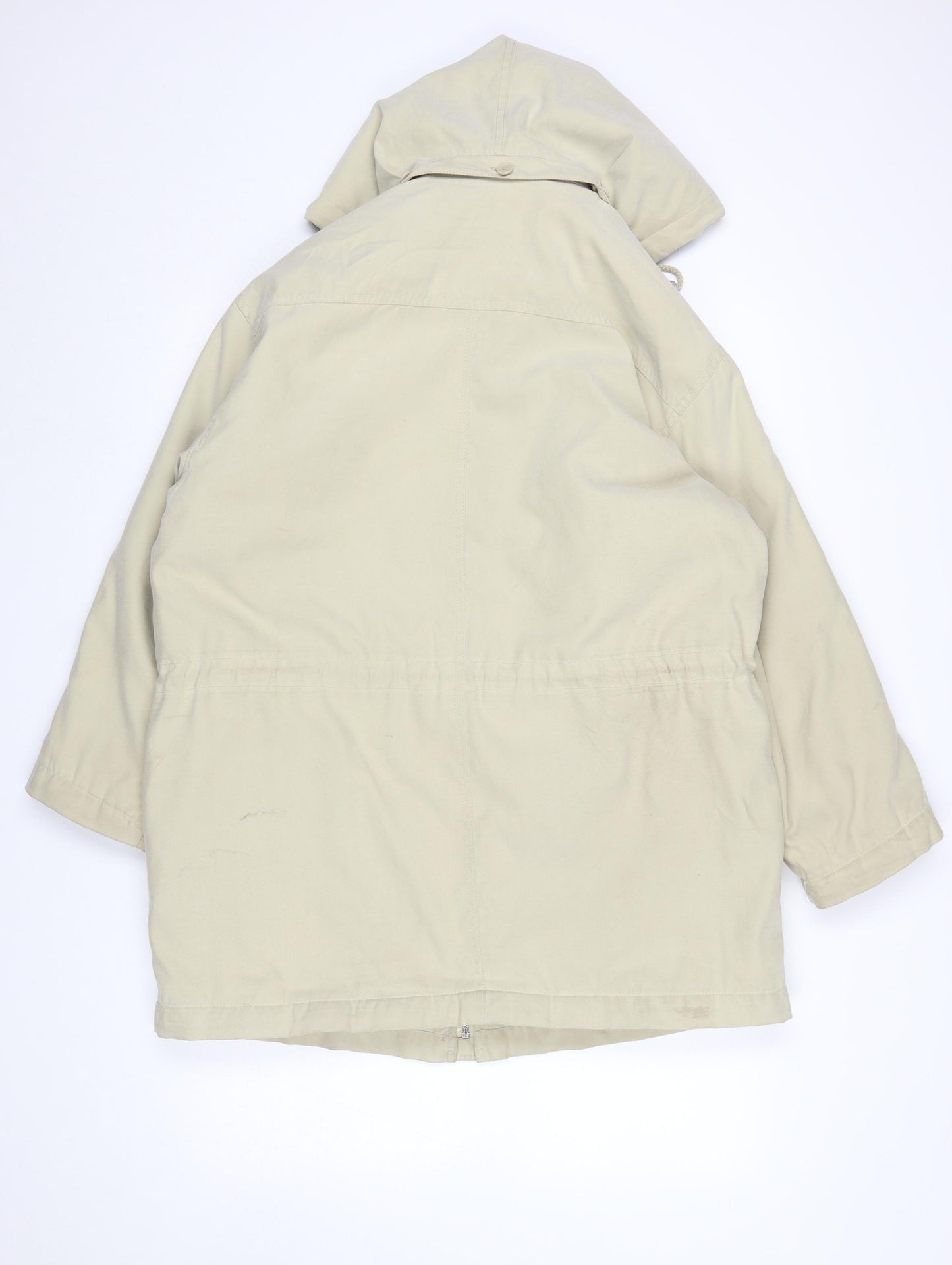 Nuage Women’s Beige Hooded Parka Jacket Size 12 Lined Drawstring