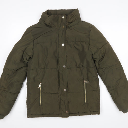 F&F Women’s Green Puffer Jacket UK 6 Lined Zipped Mid-Length Winter Coat