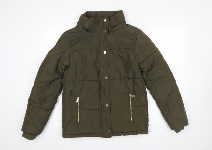 F&F Women’s Green Puffer Jacket UK 6 Lined Zipped Mid-Length Winter Coat
