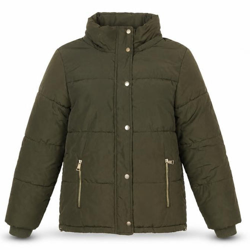 F&F Women’s Green Puffer Jacket UK 6 Lined Zipped Mid-Length Winter Coat