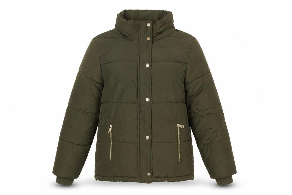 F&F Women’s Green Puffer Jacket UK 6 Lined Zipped Mid-Length Winter Coat