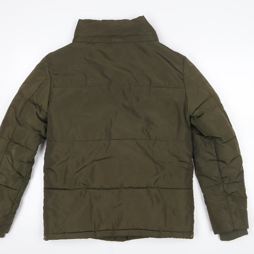 F&F Women’s Green Puffer Jacket UK 6 Lined Zipped Mid-Length Winter Coat