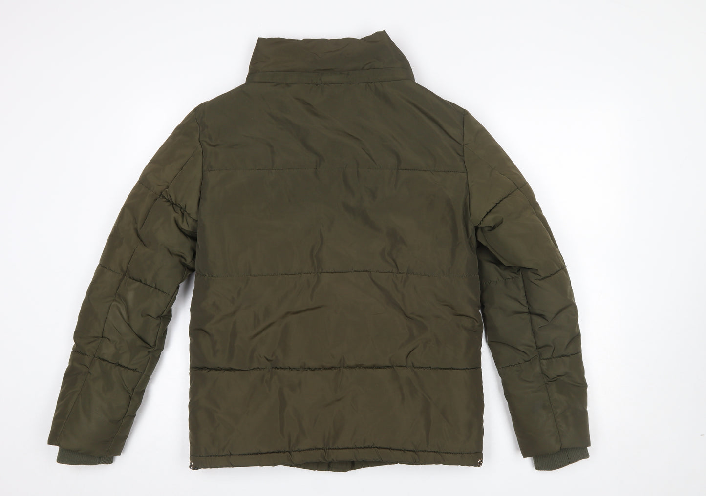F&F Women’s Green Puffer Jacket UK 6 Lined Zipped Mid-Length Winter Coat