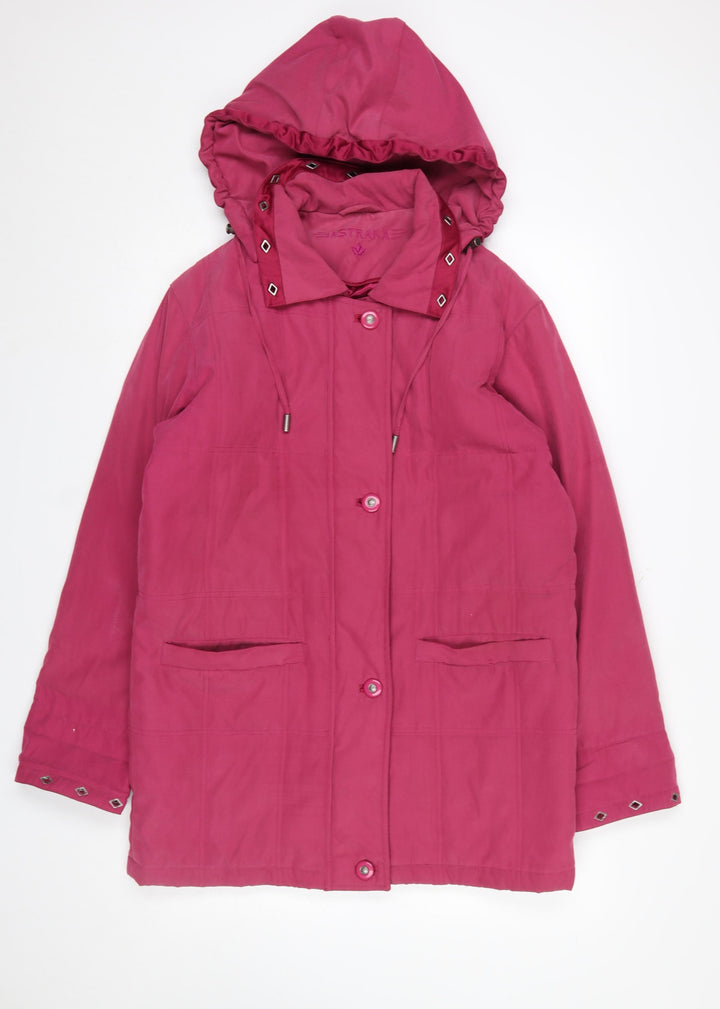 Astraka Women’s Pink Hooded Parka Coat Size S Mid-Length Polyester