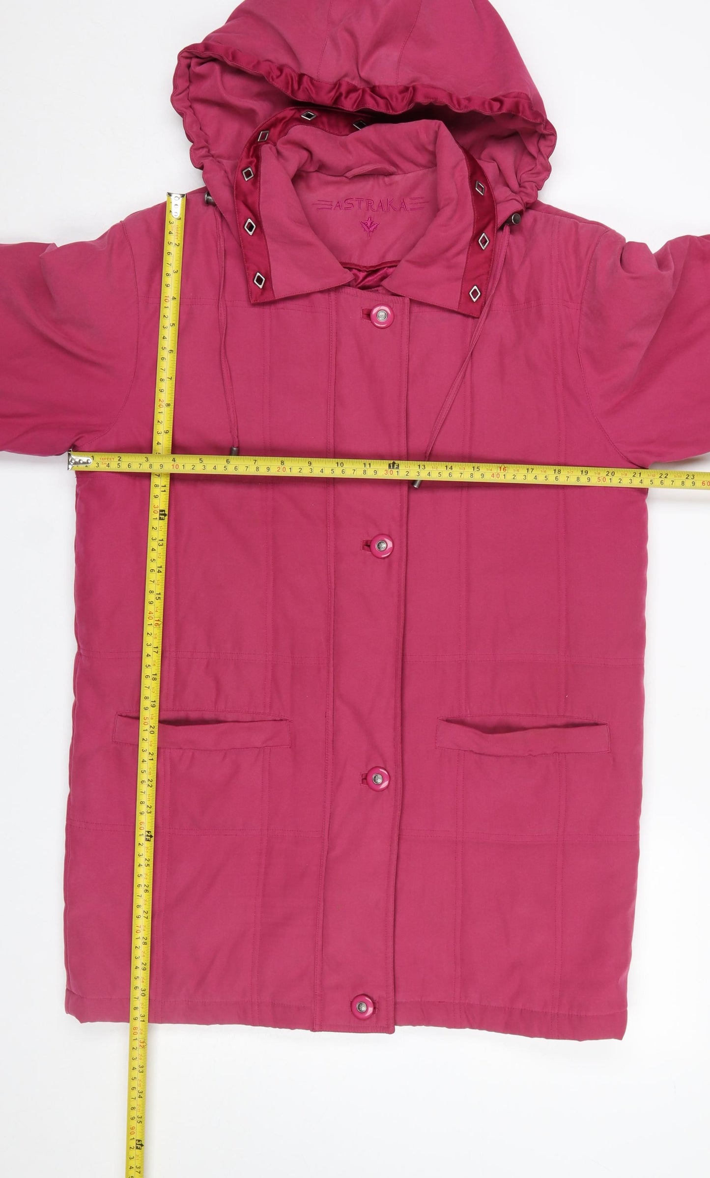Astraka Women’s Pink Hooded Parka Coat Size S Mid-Length Polyester