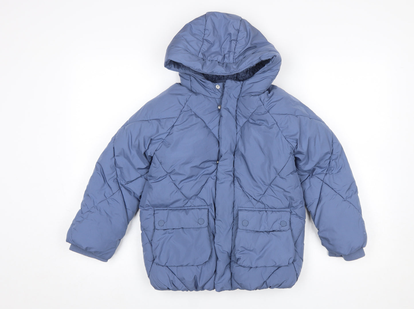 Marks and Spencer Boys Blue Hooded Puffer Jacket 6-7 Years Winter Coat