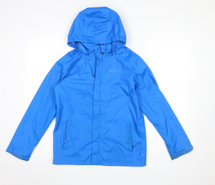 Mountain Warehouse Boys Blue Hooded Water Resistant Rain Coat 11-12 Years