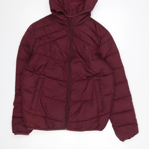 Jack & Jones Men's Red Hooded Puffer Jacket Size M Regular Fit
