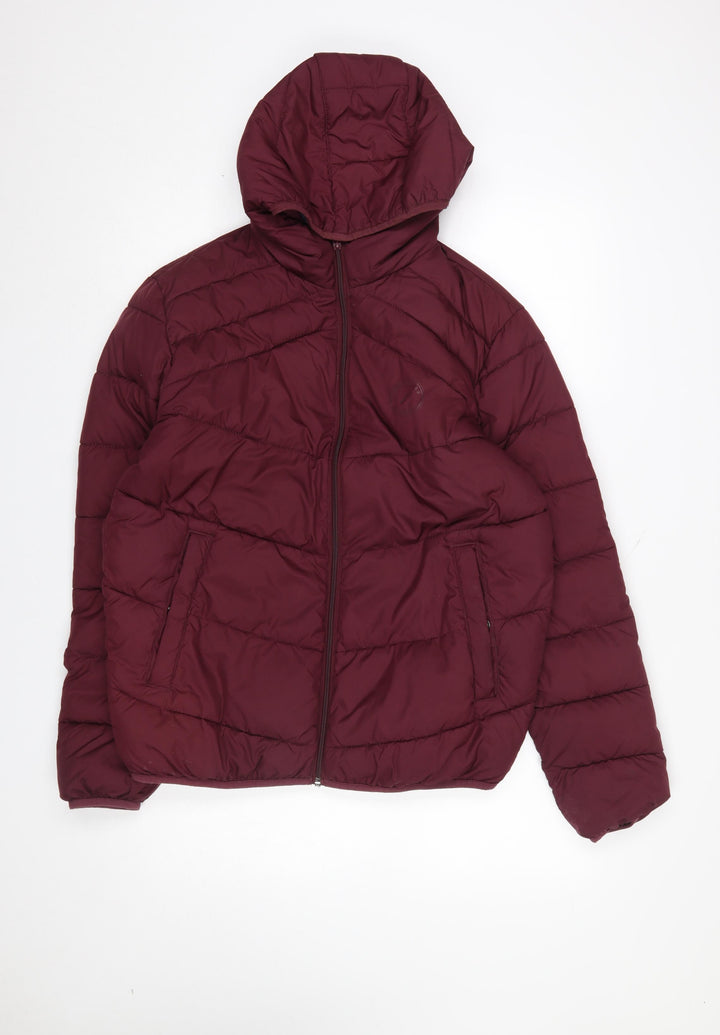 Jack & Jones Men's Red Hooded Puffer Jacket Size M Regular Fit