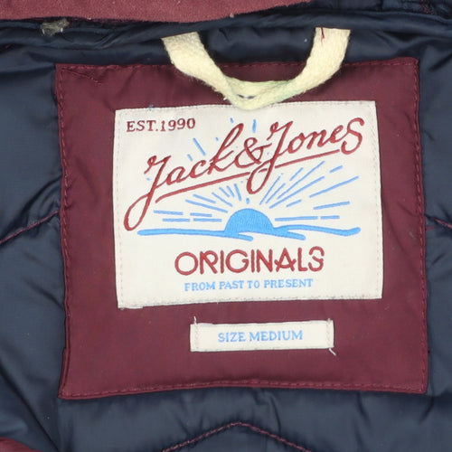 Jack & Jones Men's Red Hooded Puffer Jacket Size M Regular Fit