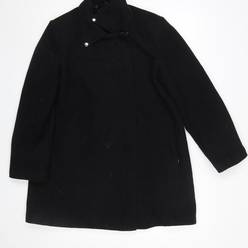 Mango Womens Black Wool Blend Mid-Length Overcoat Size 12