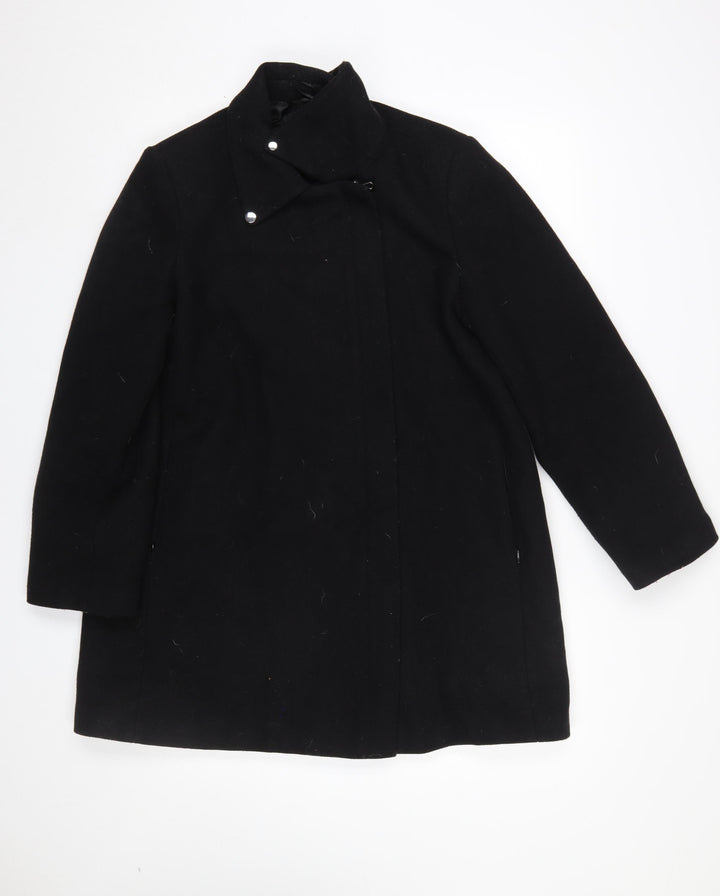 Mango Womens Black Wool Blend Mid-Length Overcoat Size 12
