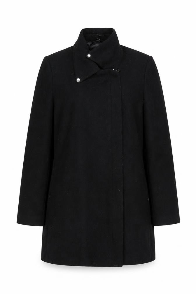 Mango Womens Black Wool Blend Mid-Length Overcoat Size 12