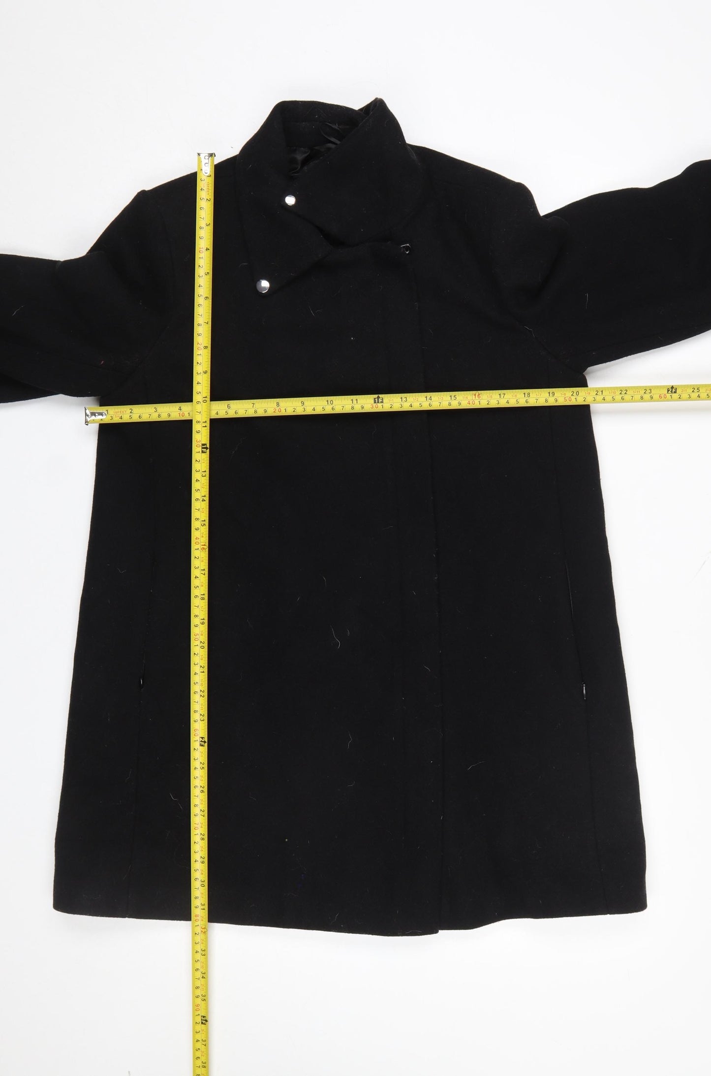 Mango Womens Black Wool Blend Mid-Length Overcoat Size 12
