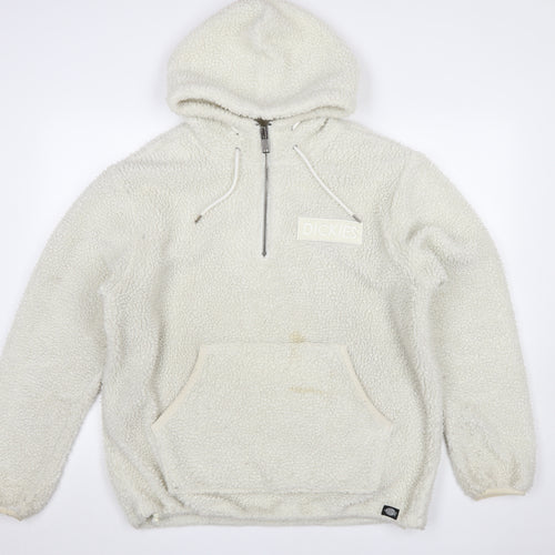 Dickies Mens Ivory Fleece 1/2 Zip Hoodie XL Hooded Sweatshirt