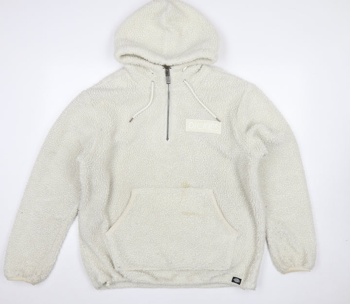 Dickies Mens Ivory Fleece 1/2 Zip Hoodie XL Hooded Sweatshirt