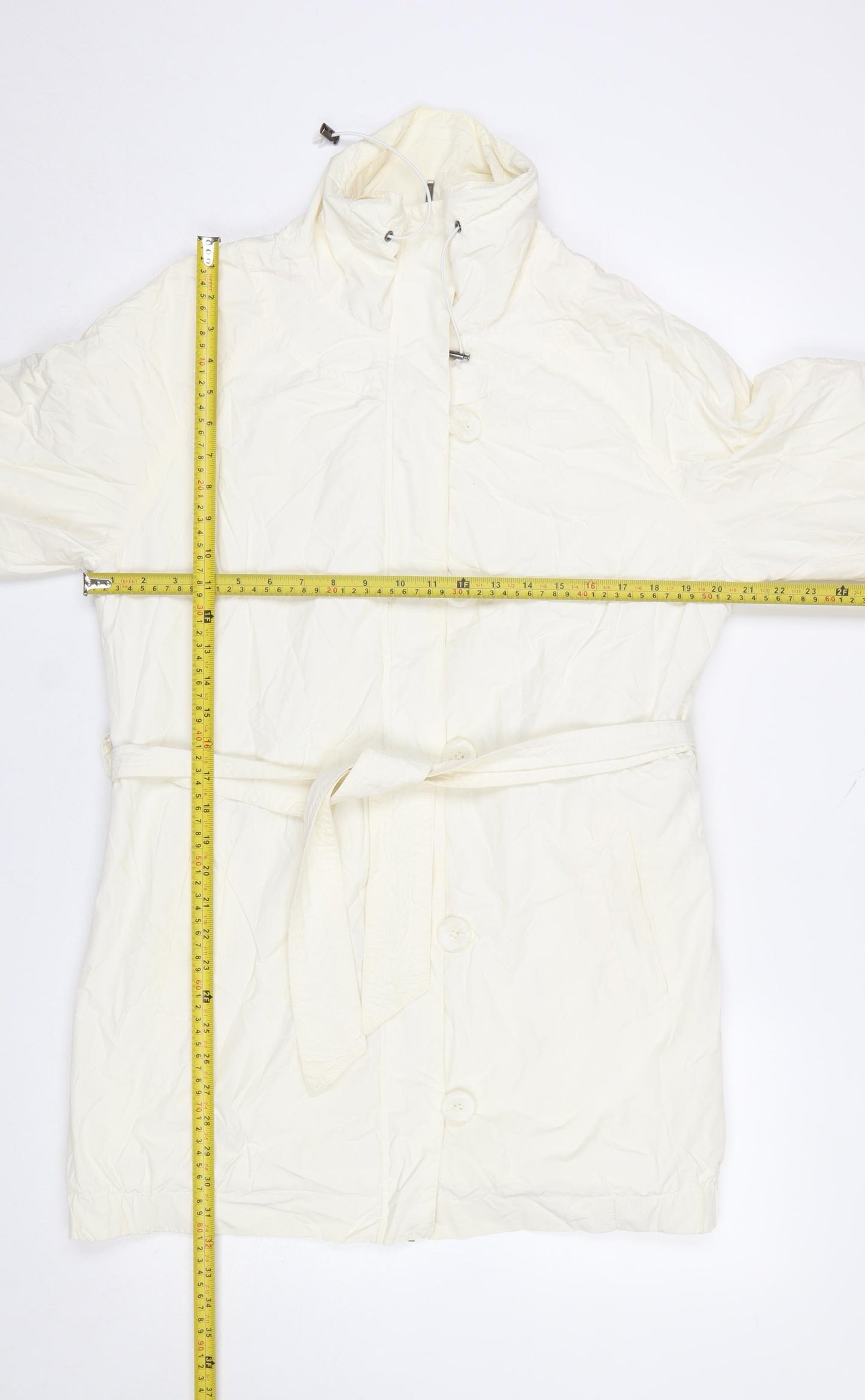 Laura Clement La Redoute Cream Belted Hooded Rain Coat Women’s UK 14