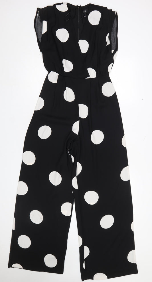 River Island Womens Black Polka Dot Wide-Leg Jumpsuit Size 8