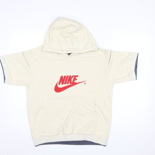 Nike Men Beige Short Sleeve Pullover Hoodie S Graphic Logo