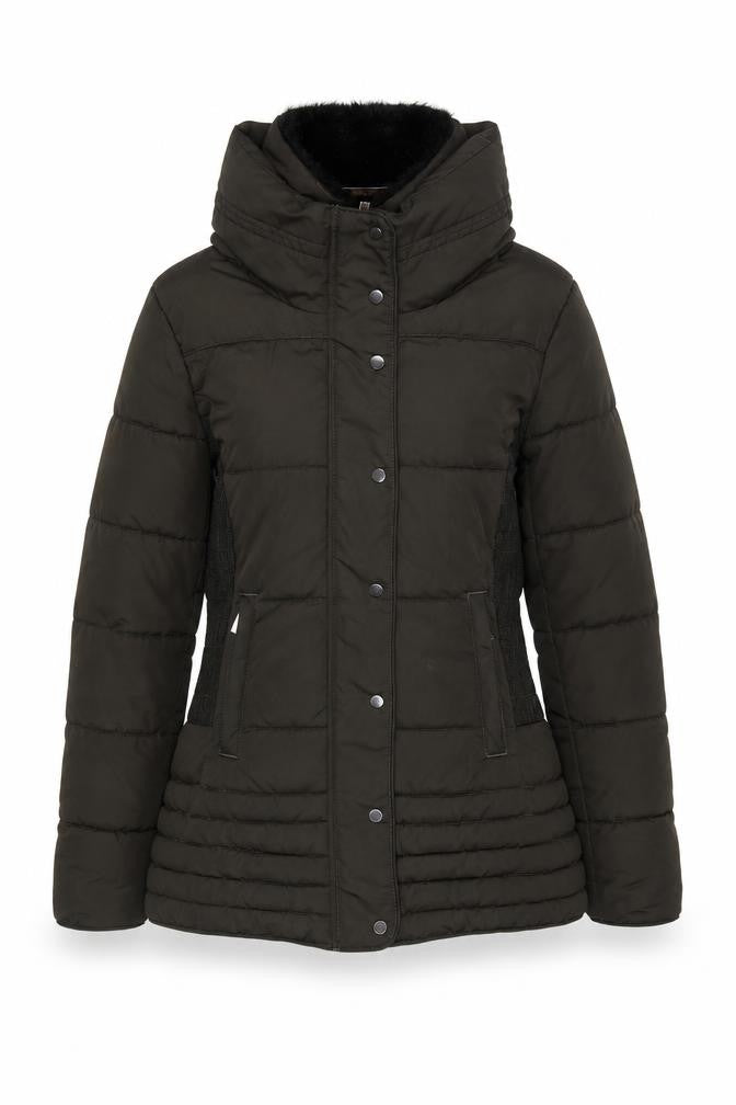 Front view of Hobbs London Women's Black, size 8, Puffer Jacket with Hood