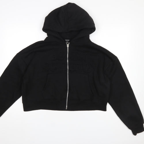 Boohoo Women Black Full Zip Hoodie Medium Cotton Blend