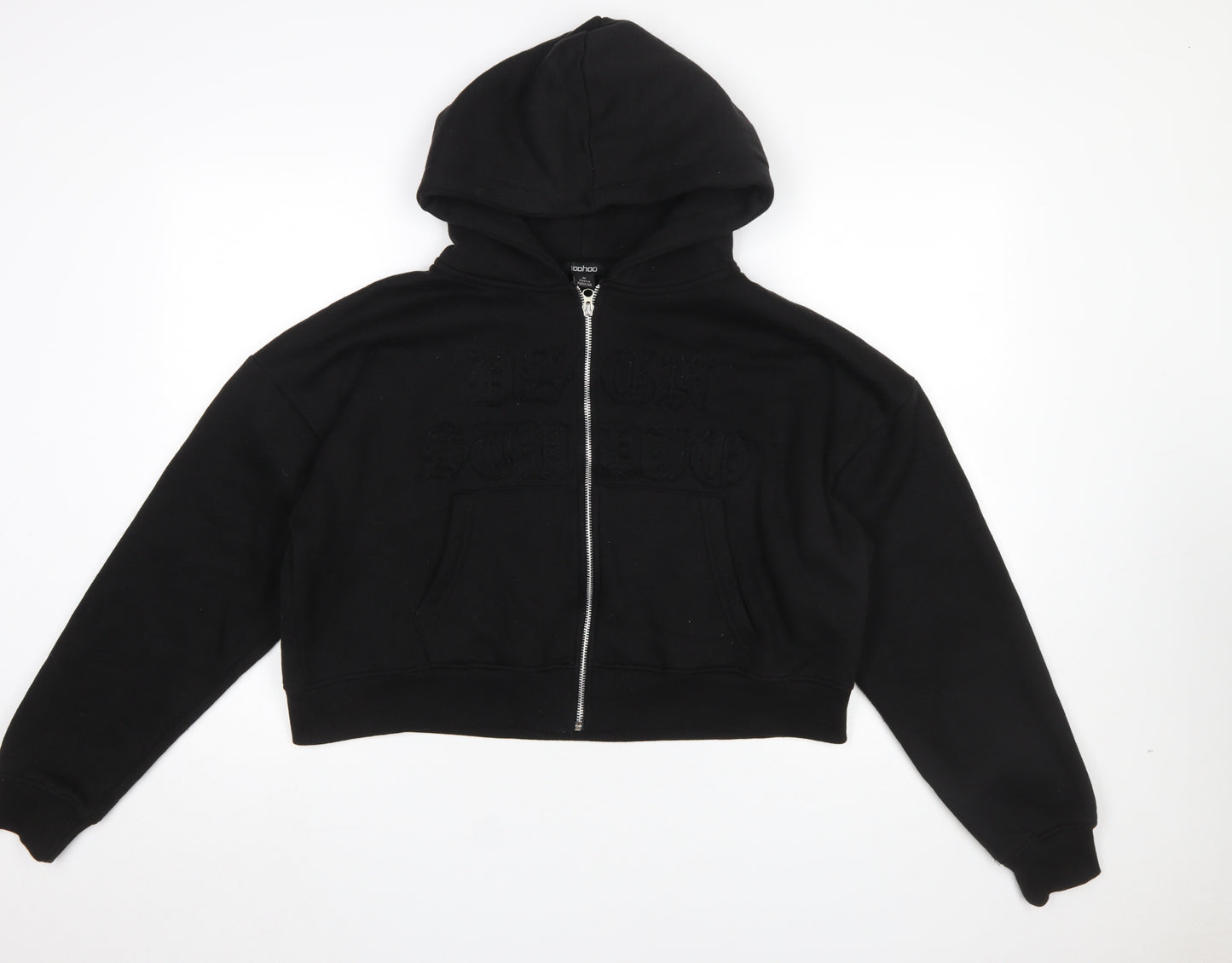 Boohoo Women Black Full Zip Hoodie Medium Cotton Blend