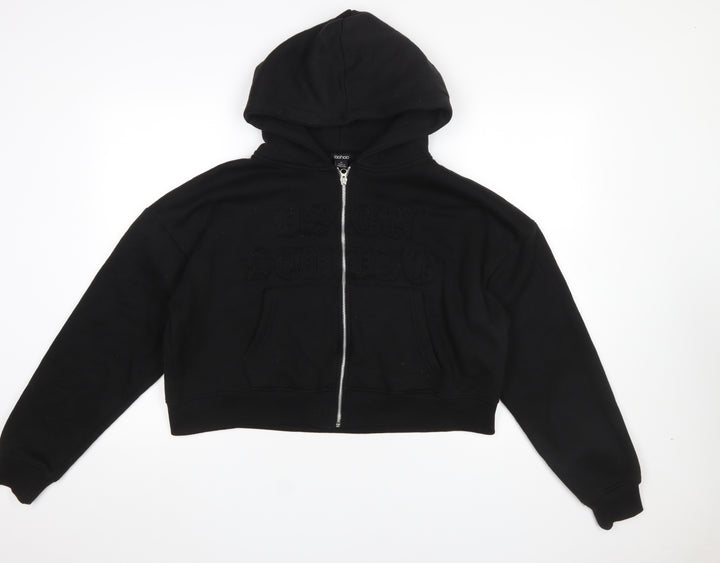 Boohoo Women Black Full Zip Hoodie Medium Cotton Blend