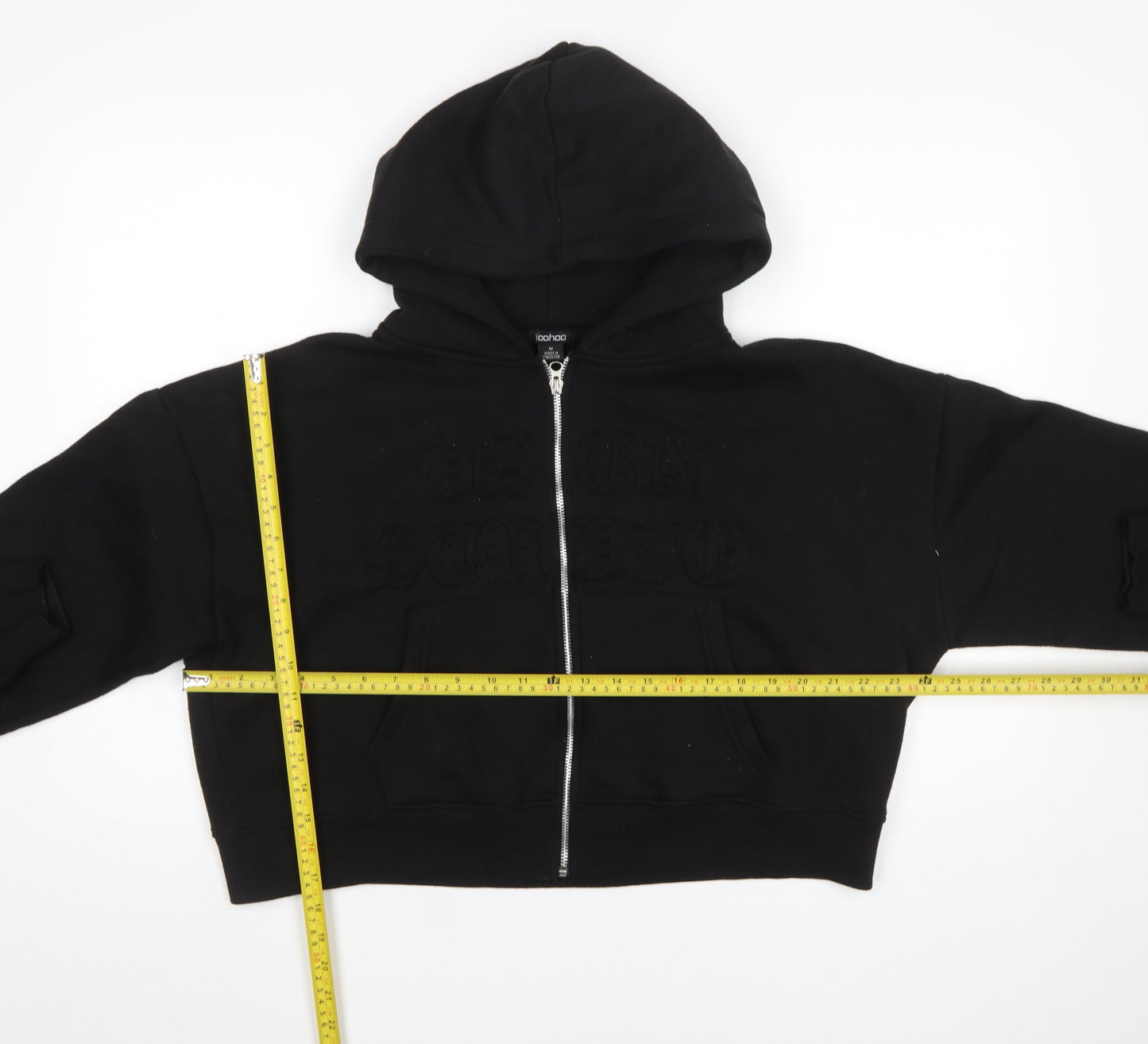 Boohoo Women Black Full Zip Hoodie Medium Cotton Blend