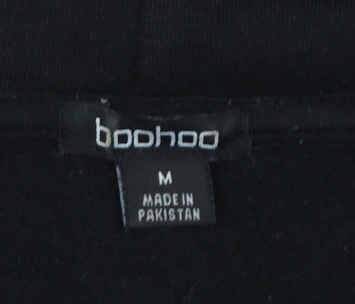 Boohoo Women Black Full Zip Hoodie Medium Cotton Blend