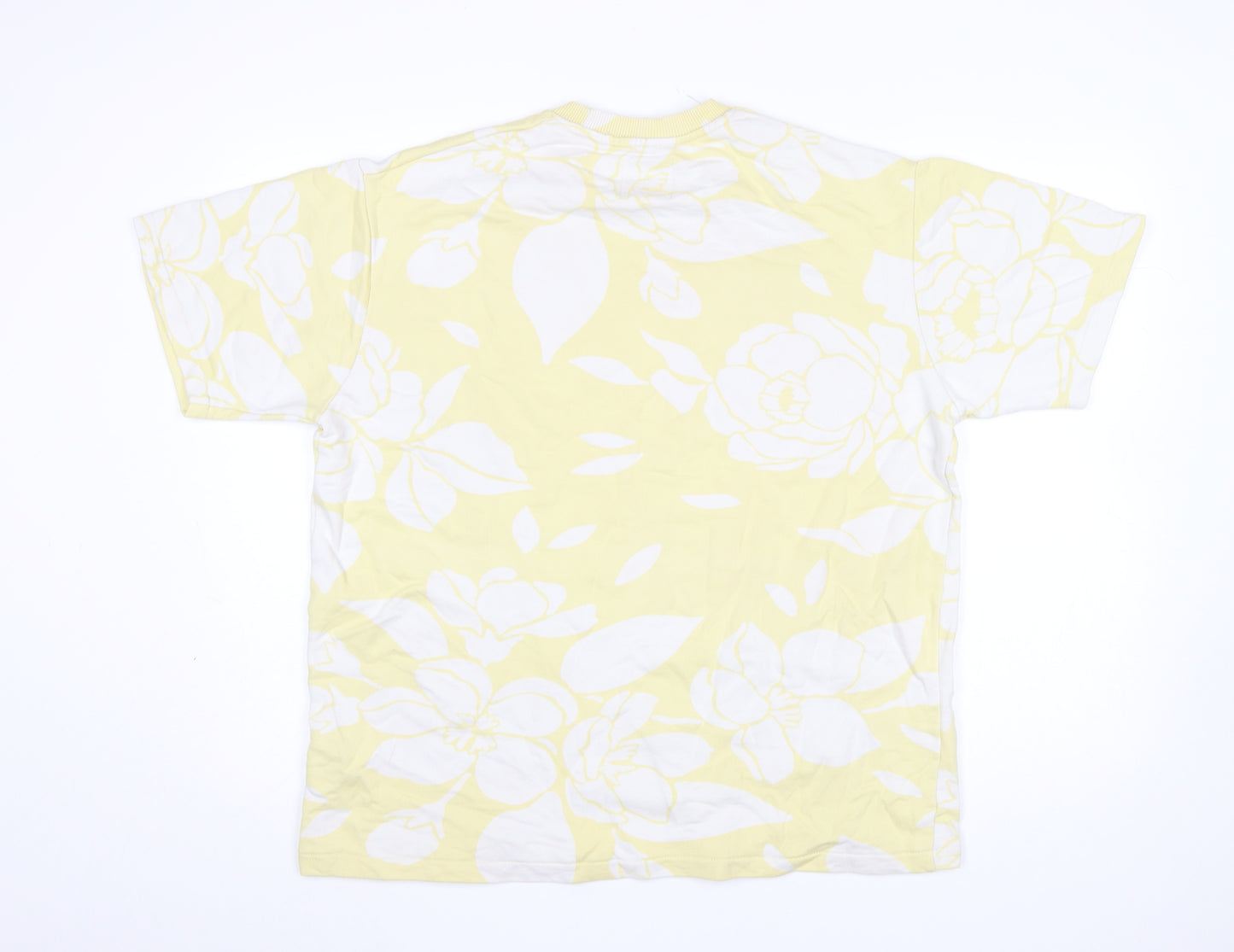 Bershka Men's Yellow Floral Cotton T-Shirt Size M