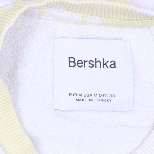 Bershka Men's Yellow Floral Cotton T-Shirt Size M