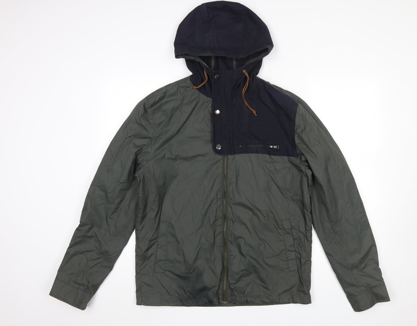River Island Men's Green Hooded Anorak Jacket Size M Nylon Casual