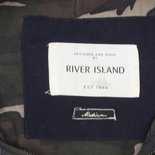 River Island Men's Green Hooded Anorak Jacket Size M Nylon Casual