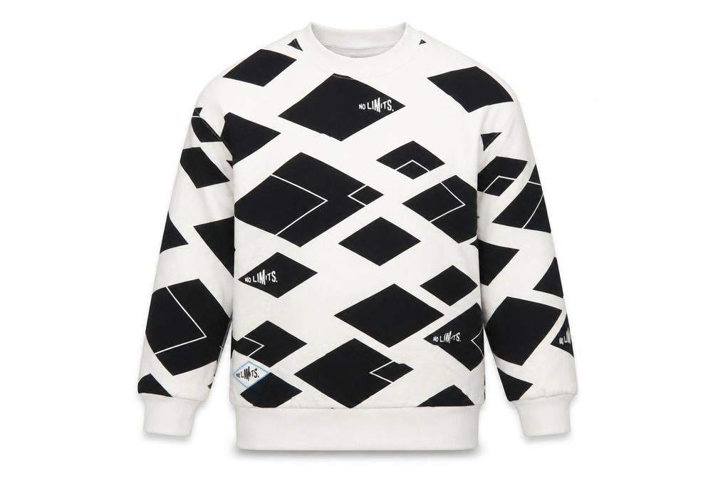 Front view of Marks & Spencer boys’ black geometric 'no limits' pullover sweatshirt 6-7 years