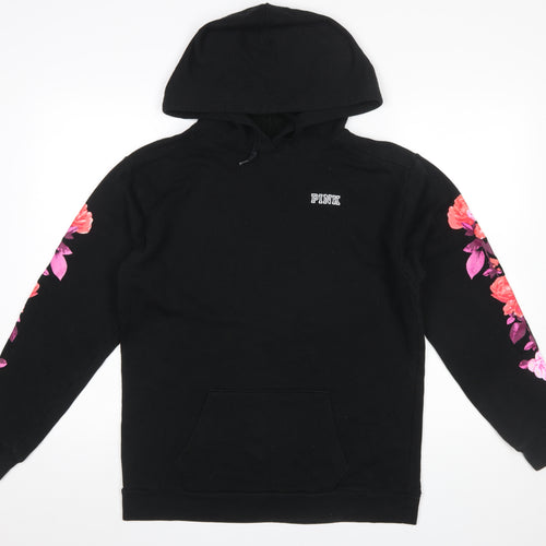 Victoria's Secret PINK Women's Black Floral Sleeve Pullover Hoodie Size S