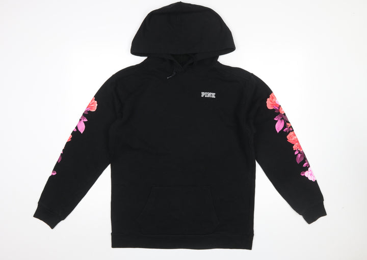 Victoria's Secret PINK Women's Black Floral Sleeve Pullover Hoodie Size S