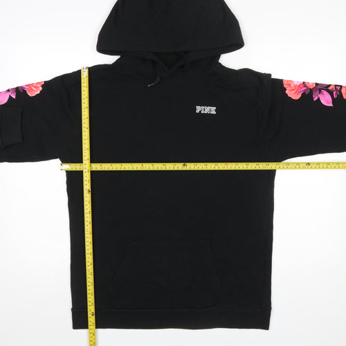 Victoria's Secret PINK Women's Black Floral Sleeve Pullover Hoodie Size S