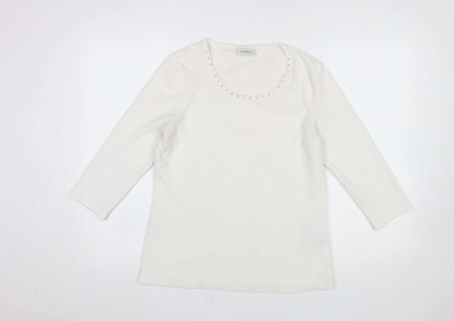 Canda Women's White 3/4 Sleeve Stretch Beaded Top Size S