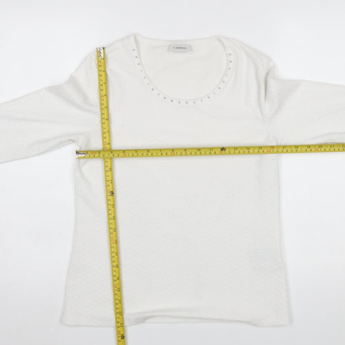Canda Women's White 3/4 Sleeve Stretch Beaded Top Size S