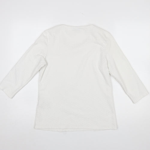 Canda Women's White 3/4 Sleeve Stretch Beaded Top Size S