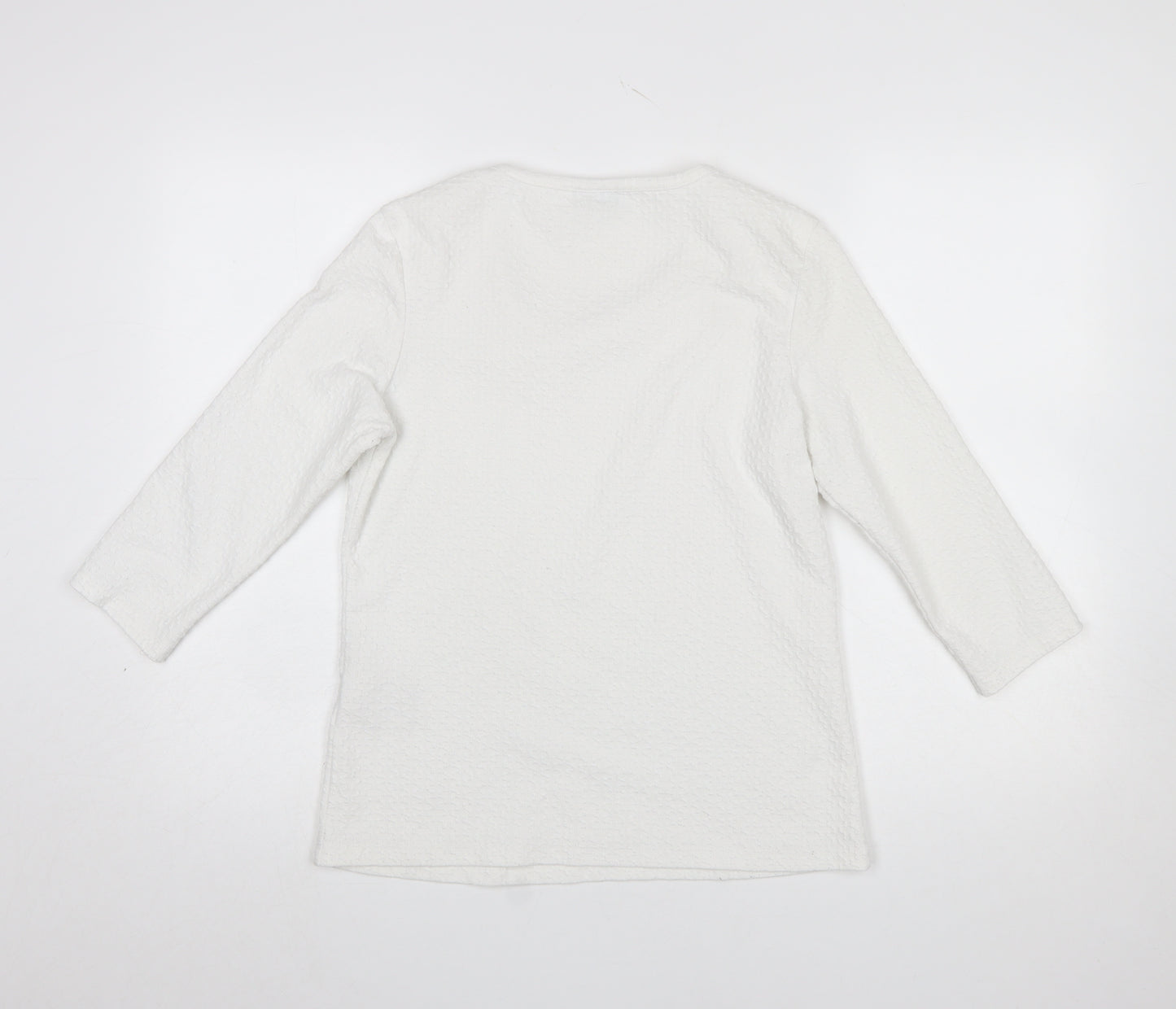 Canda Women's White 3/4 Sleeve Stretch Beaded Top Size S