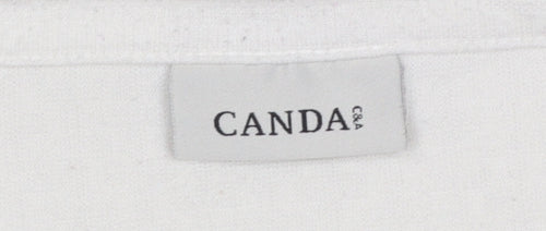 Canda Women's White 3/4 Sleeve Stretch Beaded Top Size S