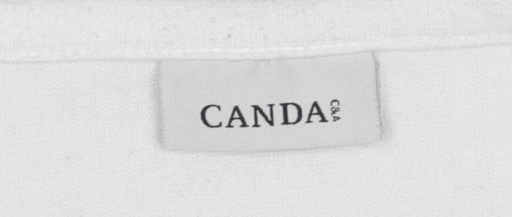 Canda Women's White 3/4 Sleeve Stretch Beaded Top Size S
