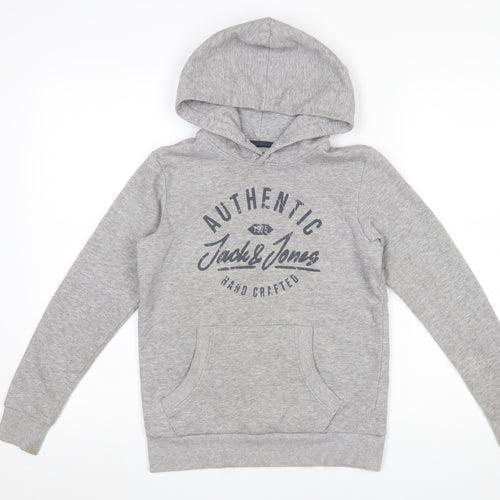 Jack & Jones Boys Grey Pullover Hoodie Size 152 Cotton Blend Long Sleeve