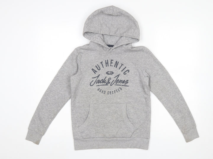 Jack & Jones Boys Grey Pullover Hoodie Size 152 Cotton Blend Long Sleeve