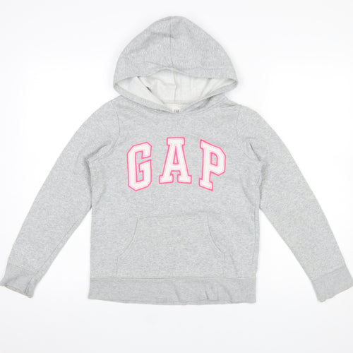 GAP Girls Grey Logo Pullover Hoodie - XL (12-13 Years) Cotton Blend
