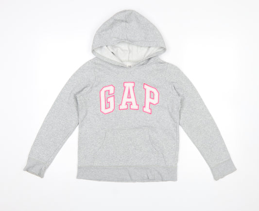 GAP Girls Grey Logo Pullover Hoodie - XL (12-13 Years) Cotton Blend