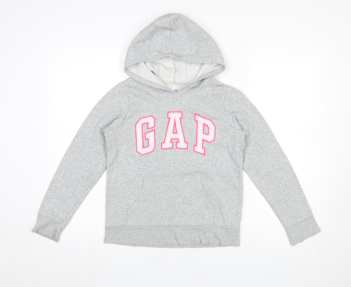 GAP Girls Grey Logo Pullover Hoodie - XL (12-13 Years) Cotton Blend