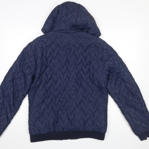 Blend Men's Blue Hooded Puffer Jacket Size M Quilted Nylon