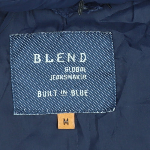 Blend Men's Blue Hooded Puffer Jacket Size M Quilted Nylon